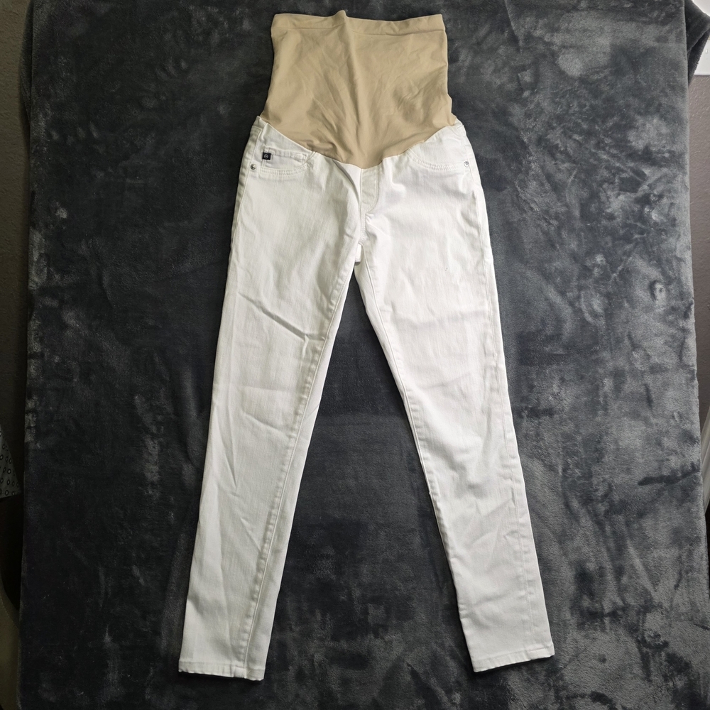 AG Adriano Goldschmied White Skinny Maternity Jeans with Beige Panel